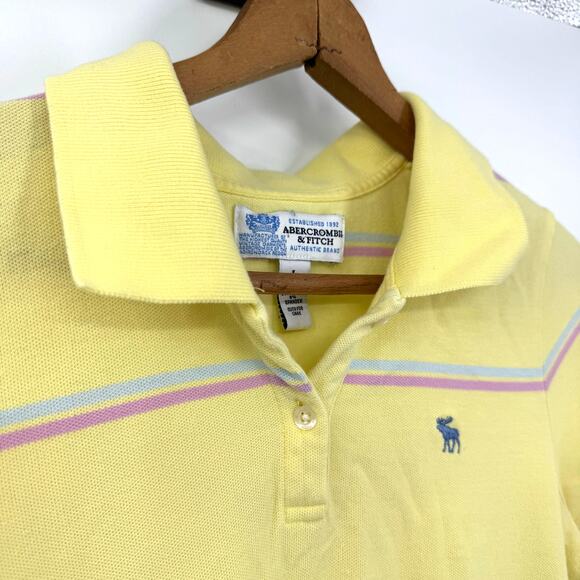 Vintage Abercrombie & Fitch Slim Fit Polo Shirt L Yellow Striped Fitted Y2K FLAW - Picture 3 of 6